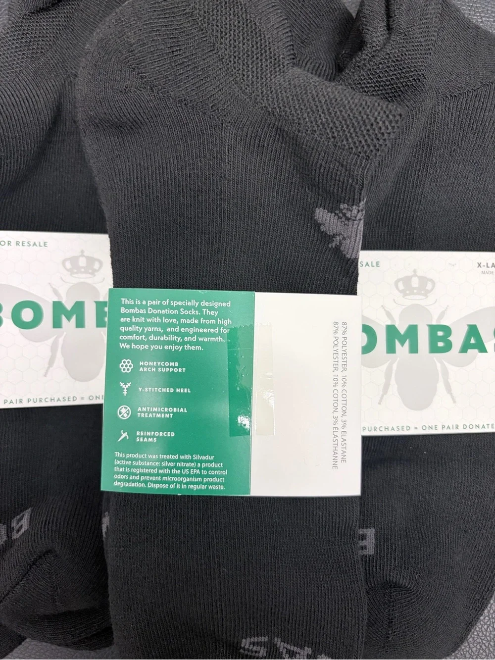 Bombas Ankle Socks XL 5 Pair Unisex Womens & Mens Honeycomb Black